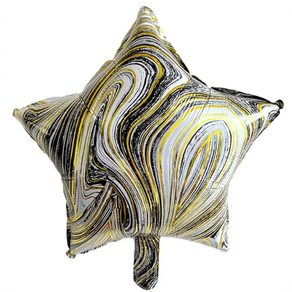 Balon din Folie de Aluminiu Tip Stea, Model Marmură Negru și Auriu, 45 x 45 cm