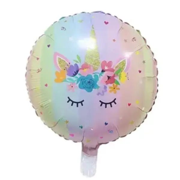 Balon din Folie de Aluminiu Rotund, Unicorn cu Coroniță de Flori, 45 x 45 cm
