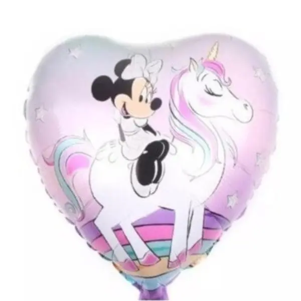 Balon din Folie de Aluminiu în Formă de Inimă, Minnie Mouse pe Unicorn, 45 x 45 cm