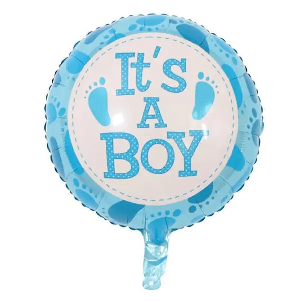 Balon din Folie de Aluminiu Rotund, Mesaj „It's a Boy”, Albastru cu Urme de Pași, 45 x 45 cm