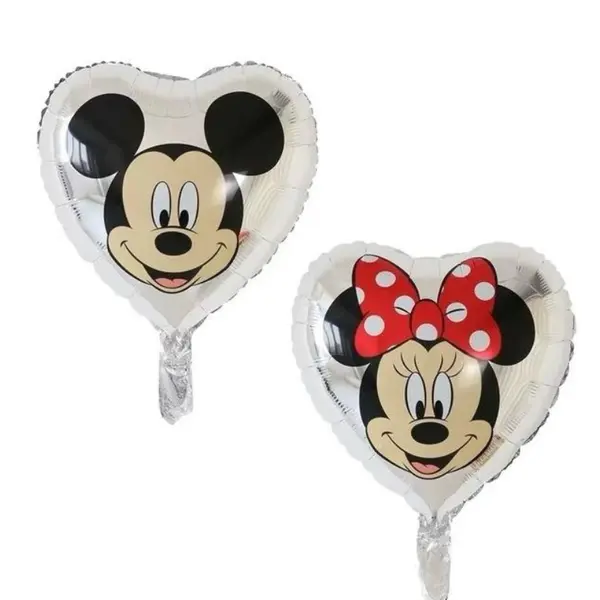 Balon din Folie de Aluminiu în Formă de Inimă Mickey și Minnie Mouse, Argintiu, 45 x 45 cm
