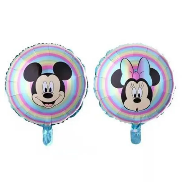 Set Baloane din Folie de Aluminiu, Modele Mickey și Minnie Mouse, Fundal Curcubeu, 45 x 45 cm