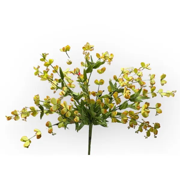 Buchet Floral Artificial cu 12 Capete, Frunziș Verde-Auriu Decorativ, Înălțime 35 cm