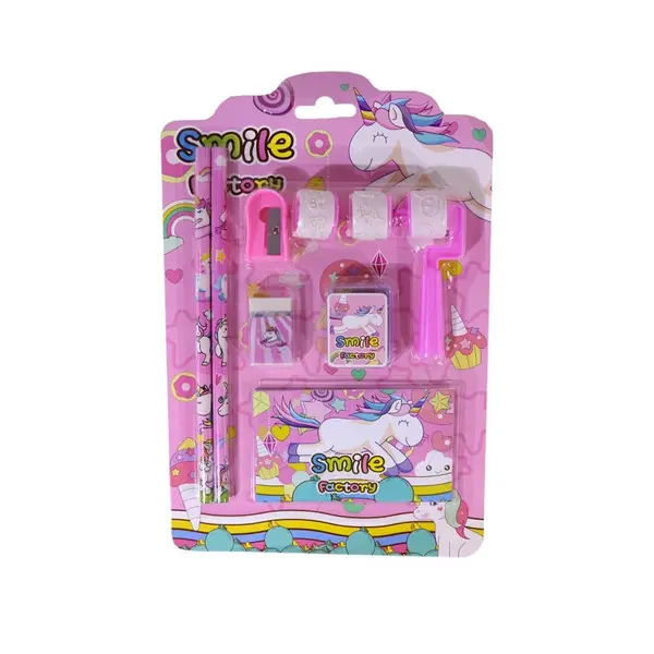 Set Creativ de Papetărie pentru Copii, 4 piese: Ștampile, Carnețel, Creion și Ascuțitoare