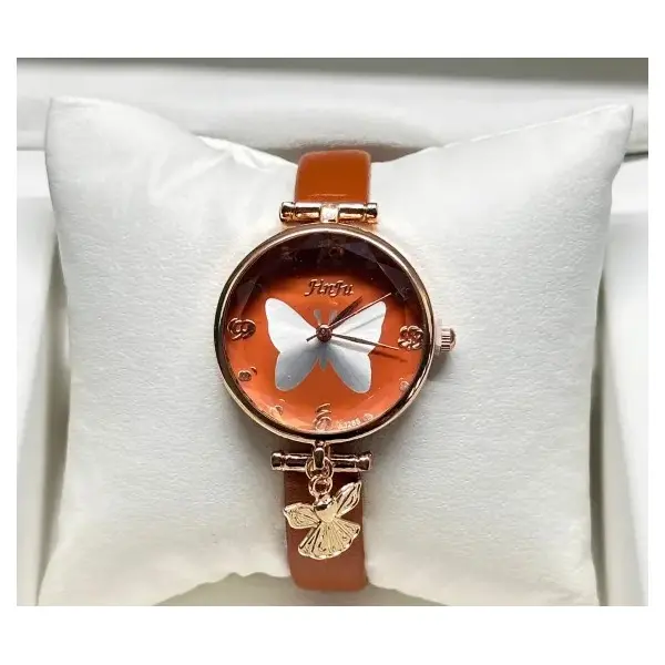 Ceas damă cu curea din piele maro și carcasă rose gold