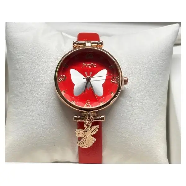 Ceas damă cu curea din piele roșie și design elegant