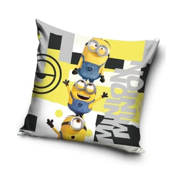 Față de Pernă Decorativă Minions, Imprimeu Tematic Galben, Dimensiuni 40 x 40 cm, Material Moale