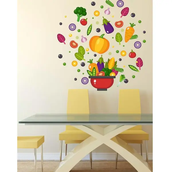 Set Stickere Decorative pentru Perete sau Bucătărie, Model Fructe cu Efect 3D, Dimensiuni 40 x 30 cm