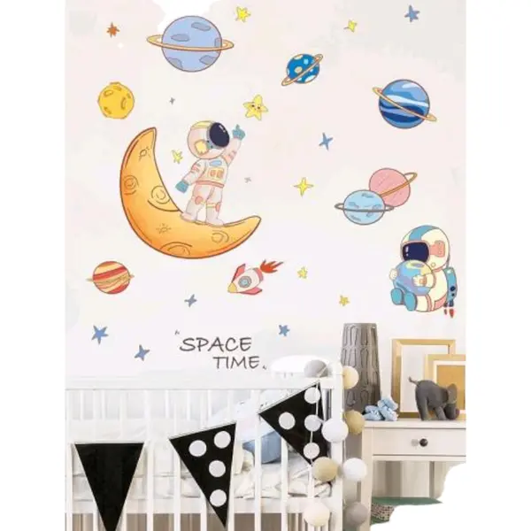 Stickere de Perete pentru Copii, Model Astronaut cu Efect 3D, Dimensiuni 54 x 25 cm, Diverse Modele Spațiale
