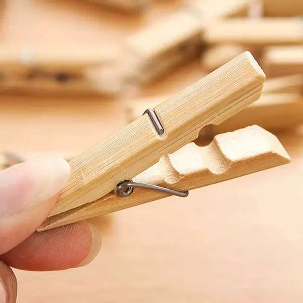 Set 10 cârlige rufe din bambus, 6 x 1 cm