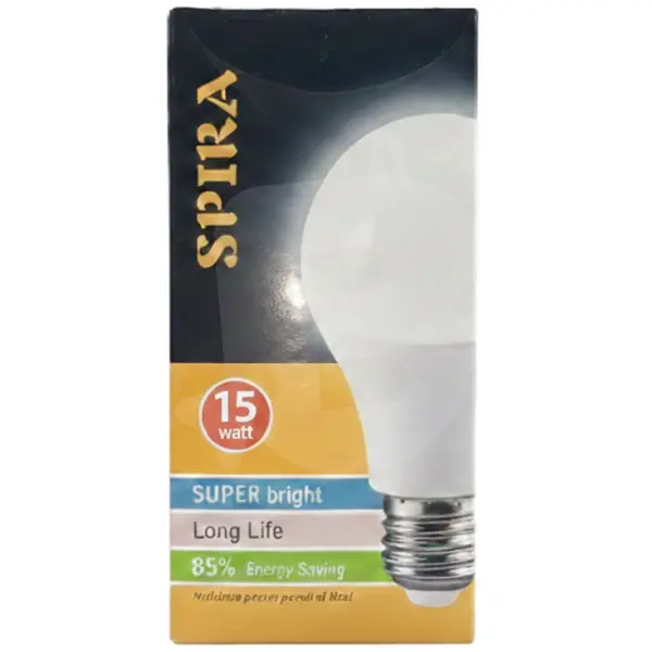 Bec LED SPIRA 15W E27, Lumină Caldă 2500K, Clasa Energetică A