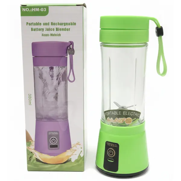 Blender portabil verde cu recipient 350 ml și alimentare USB