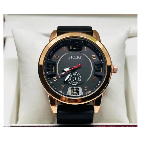 Ceas bărbat cu curea din silicon negru și cadran negru