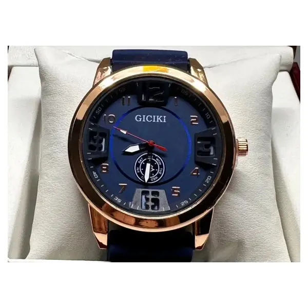 Ceas bărbat cu curea din silicon albastru și cadran albastru