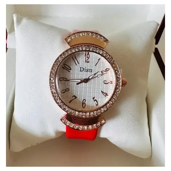 Ceas damă cu curea roșie din piele și cadran elegant