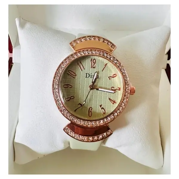 Ceas damă cu curea verde din piele și cadran texturat