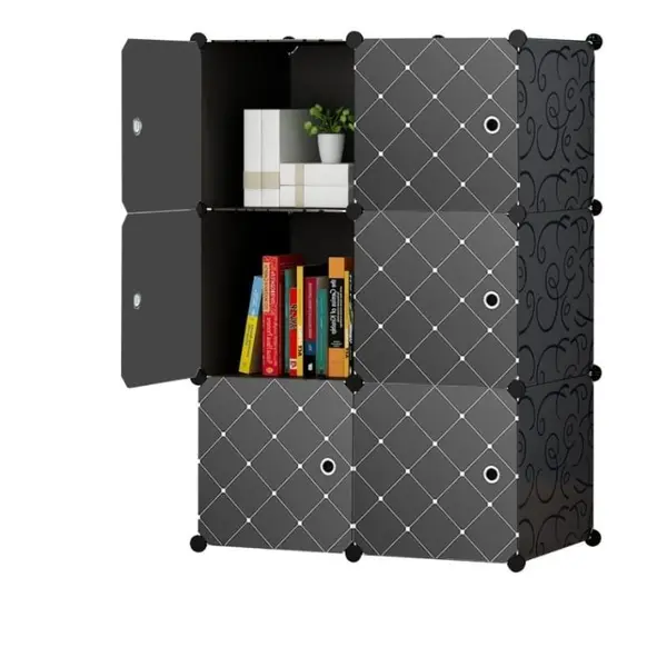 Dulap Modular de Depozitare pentru Cameră, Polipropilenă, Gri cu Imprimeu Geometric, 3 Compartimente + 1 Zonă Umerașe, 75 x 35 x 110 cm
