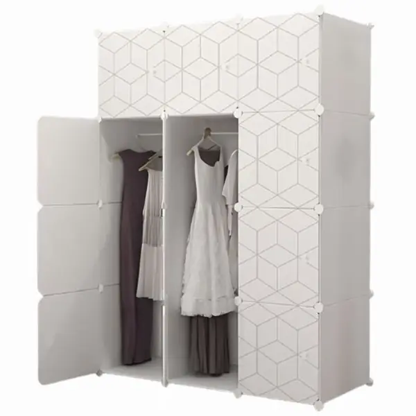 Dulap Modular de Depozitare pentru Cameră, Polipropilenă, Imprimeu Geometric, 6 Compartimente + 2 Zone Umerașe, 110 x 47 x 147 cm