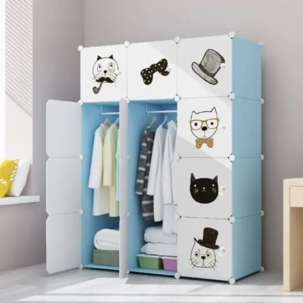 Dulap Modular de Depozitare pentru Copii, Polipropilenă, 6 Compartimente + 2 Zone Umerașe, 110 x 47 x 147 cm