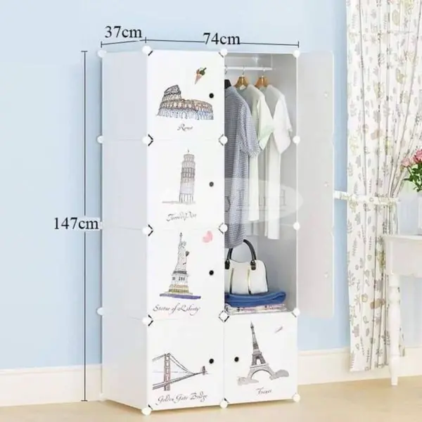 Dulap Modular de Depozitare din Polipropilenă, 5 Compartimente + 1 Secțiune Umerașe, 75 x 37 x 147 cm