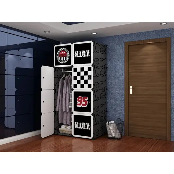 Dulap Modular de Depozitare pentru Copii, Polipropilenă, 5 Compartimente + 1 Zonă Umerașe, Negru, 75 x 47 x 147 cm