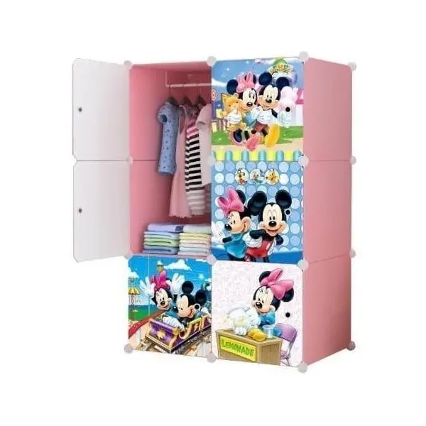 Dulap Modular pentru Copii, Polipropilenă Rezistentă, 4 Compartimente + 1 Zonă Umerașe, Roz, 75 x 47 x 147 cm