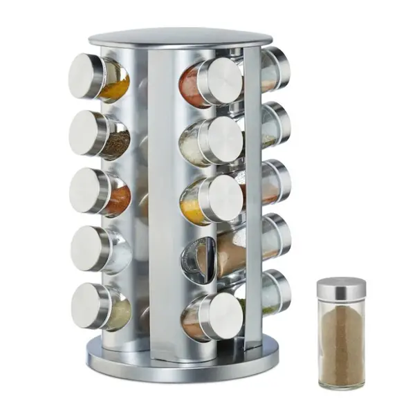 Set 20 recipiente pentru condimente cu suport rotativ din inox