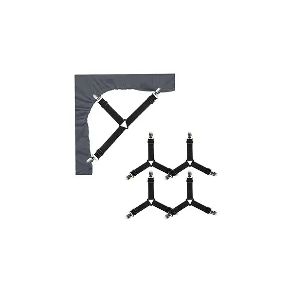 Set 4 clipuri de fixare pentru cearceaf reglabil, cu prindere elastică
