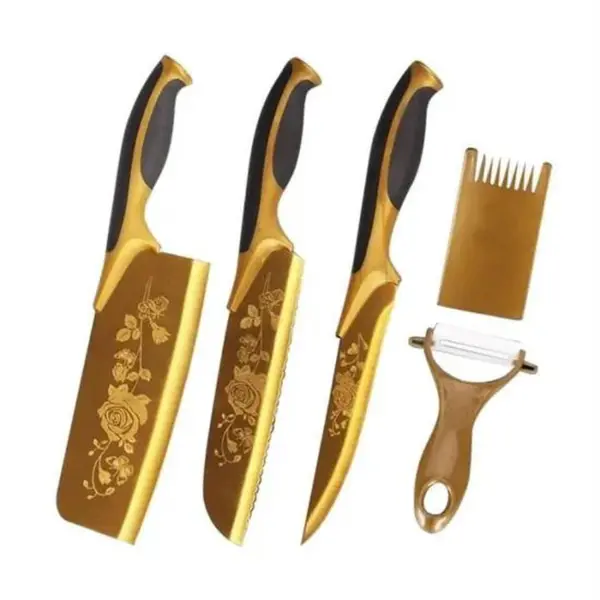 Set cuțite bucătărie 5 piese cu strat Maifan, lamă antiaderentă, peeler inclus
