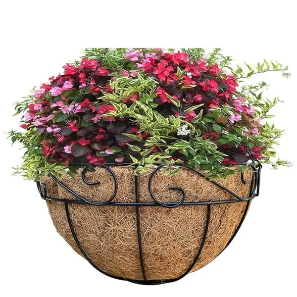 Suport flori ghiveci de perete metalic cu inserție din fibră de cocos, 26 x 14 x 13 cm