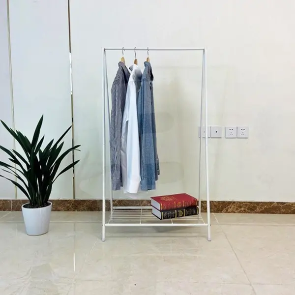 Suport umerașe metalic alb cu raft inferior 120 x 66 x 38 cm