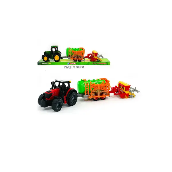 Tractor de Jucărie cu 2 Remorci Schimbabile, Cisternă de Apă și Semănătoare Agricolă, 38 cm