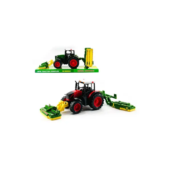 Tractor de Jucărie cu Sistem de Cositoare Triplă Articulată, Utilaj Agricol de Tuns Iarba, 32 cm