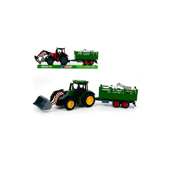 Tractor de Jucărie cu Cupă Mobilă și Remorcă pentru Transport Animale, Ansamblu Fermă, 45 cm