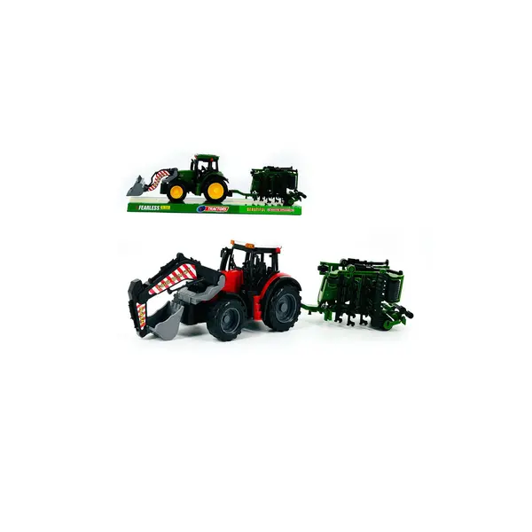 Tractor Agricol de Jucărie cu Încărcător Frontal Mobil și Semănătoare, Set Fermă Interactiv, 45 cm