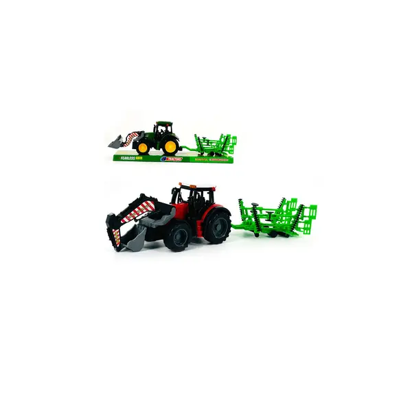 Tractor Agricol de Jucărie cu Încărcător Frontal Mobil și Grapă cu Discuri, Set Fermă Interactiv, 46 cm