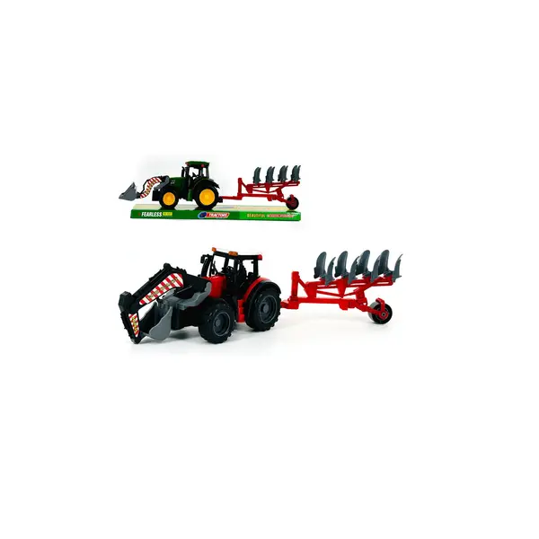 Tractor Agricol de Jucărie cu Încărcător Frontal Mobil și Plug de Arat, Set Fermă Interactiv