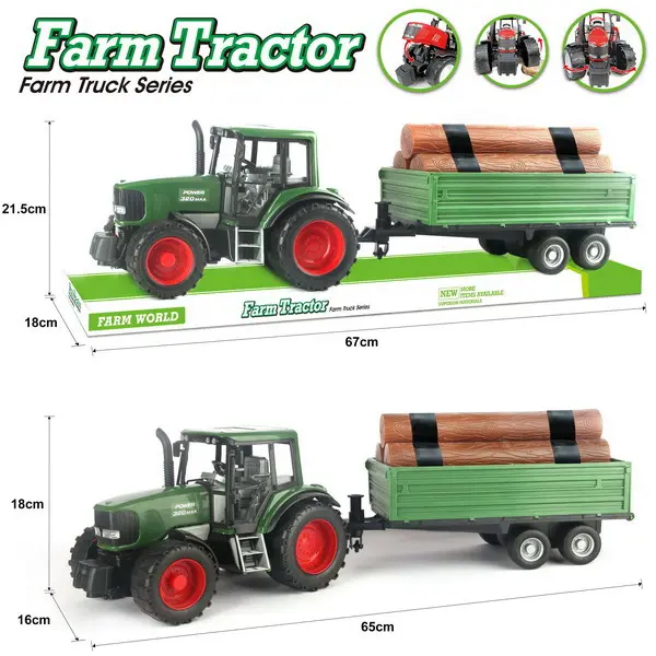 Tractor de Jucărie cu Remorcă Forestieră și Set de Bușteni, Utilaj de Transport Lemne, 28 cm