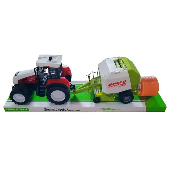 Tractor Agricol de Jucărie cu Remorcă Balotieră, Set Fermă pentru Recoltare Interactivă, 28 cm