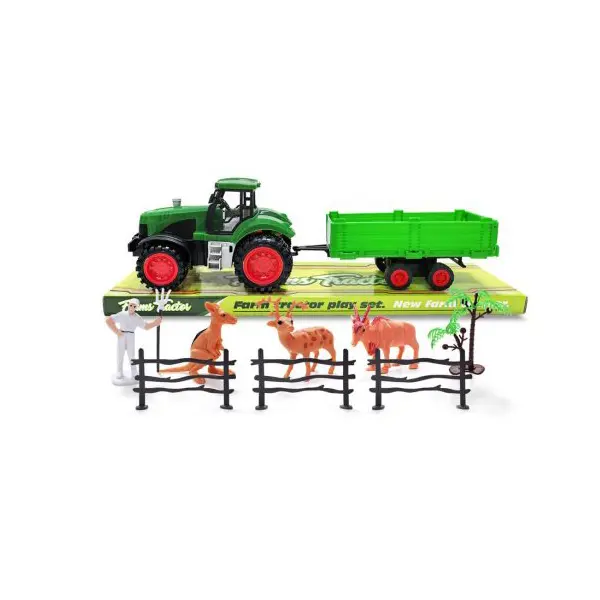 Tractor de Jucărie cu Remorcă pentru Animale Sălbatice, Set Interactiv de Expediție, 28 cm