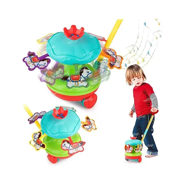 Jucărie de Împins pentru Copii, Carusel Interactiv cu Biluțe și Mecanism Mobil, Dezvoltare Motrică