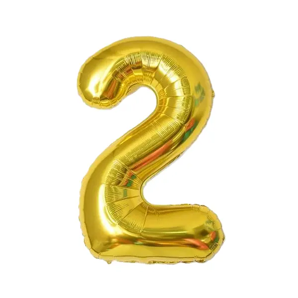 Balon din Folie de Aluminiu, Cifra 2, Culoare Auriu Metalizat, 68 x 53 cm
