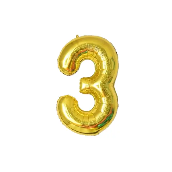 Balon din Folie de Aluminiu, Cifra 3, Culoare Auriu Metalizat, 68 x 53 cm