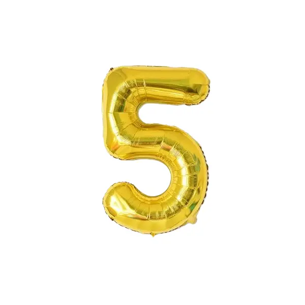 Balon din Folie de Aluminiu, Cifra 5, Culoare Auriu Metalizat, 68 x 53 cm