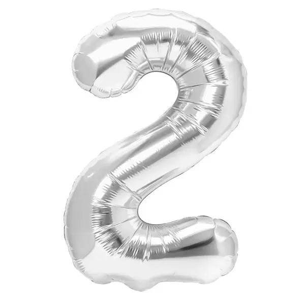 Balon din Folie de Aluminiu, Cifra 2, Culoare Argintiu Metalizat, 68 x 53 cm
