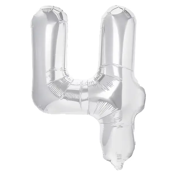 Balon din Folie de Aluminiu, Cifra 4, Culoare Argintiu Metalizat, 68 x 53 cm