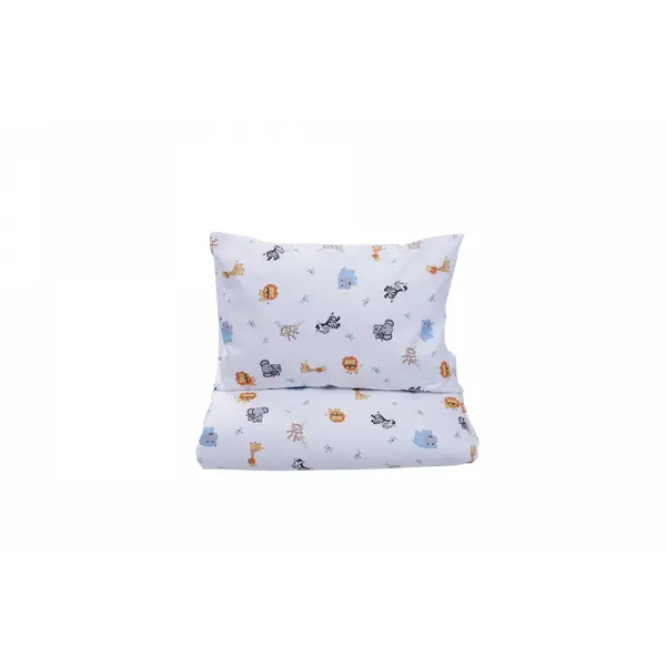 Set Complet Lenjerie 5 Piese pentru Pătuț Stivuibil – Bumbac 100%, Model Animăluțe Safari