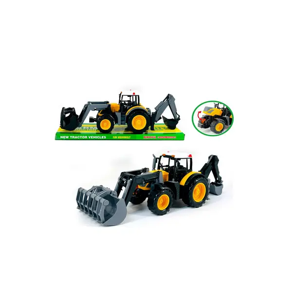 Tractor de Jucărie cu Două Cupe Articulate, Buldoexcavator pentru Șantier și Fermă, 32 cm