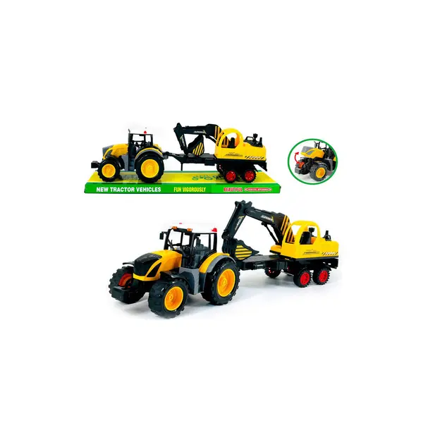 Tractor Agricol de Jucărie cu Remorcă și Excavator Funcțional, Set Utilaje pentru Copii, 28 cm