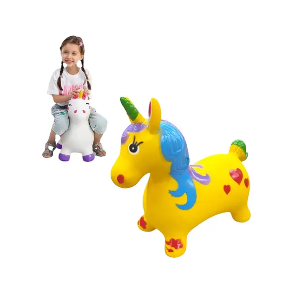 Unicorn Gonflabil din Cauciuc Rezistent, cu Lumini și Muzică, 50 x 60 cm – Galben Solar